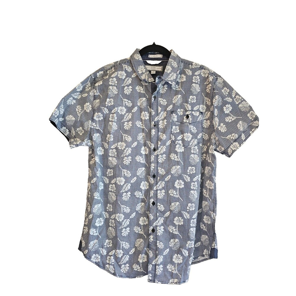 Slim Fit Button Up Shirt Men's Large Tropical Short Sleeve Stretch-PD&C